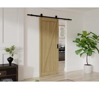 Puerta corredera de aplique de madera y MDF - Natural claro - H205 x L83 cm - BALERMA