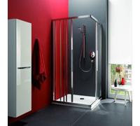 Puerta corredera de ducha de esquina de coral de tres partes con panel fijo myDay ESF3 75/90 725-745x875-895x2000mm, VB040S1120AA1, Cabinas de ducha: Marco: Plata mate, vidrio: ESG