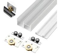 Puerta corredera de granero doble riel para 2 puertas, juego de herrajes para puerta de armario con rodillos, guía de riel de aluminio para cocina