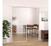 Puerta Corredera de Vidrio Esmerilado ESG con Marco de Aluminio, 90x205 cm, Ahorro de Espacio, Diseño Esmerilado para Privacidad, Cierre Silencioso con Tope Suave, para Salón y Dormitorio, Blanco
