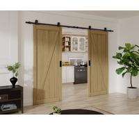 Puerta corredera doble de aplicar en madera y MDF - Natural claro - 2 x H205 x L83 cm - BALERMA