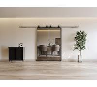 Puerta corredera doble vista - aluminio y vidrio templado ahumado - 2 x Alt. 205 x L93 cm - LINCI II