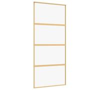 Puerta corredera dorada, 90 x 205 cm, vidrio templado transparente y aluminio, puerta de entrada lateral, puerta de entrada lateral, puerta delantera, hoja de puerta, umbral, tirador de cerradura