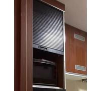 Puerta corredera enrollable de plástico ABS negro para armario de cocina, puerta plegable que ahorra espacio, para organización del hogar y soluciones de almacenamiento