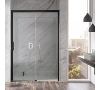 Puerta corredera HSK Atelier Plan de 2 hojas, elemento fijo derecha, dimensiones: 120,0 cm x 206,0 cm, 17228120-R-68-50, Cabinas de ducha: Negro mate: ESG transparente