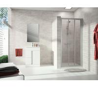 Puerta corredera HÜPPE Alpha 2, de 2 hojas, con segmento fijo, 750x1900mm, totalmente enmarcada, A22209087264, Cabinas de ducha: Color del perfil plata mate Vidrio artístico Pacific S transparente