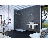 Puerta corredera HÜPPE Xtensa pure Walk-In una sola pieza, con segmento fijo, ancho:140cm, tope izquierdo, travesaño, XT0105123322, Cabinas de ducha: Color de perfil Vidrio Black Edition ESG transpare