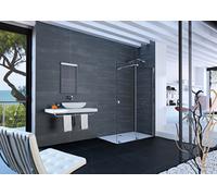 Puerta corredera HÜPPE Xtensa pure Walk-In una sola pieza, con segmento fijo, anchura:120cm, tope derecho, travesaño, XT0203123348, Cabinas de ducha: Color del perfil Negro Edición Vidrio ESG Arena Pl