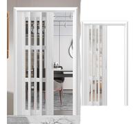 Puerta Corredera Plegable Puertas Plegables Aleación Aluminio Ventana Acrílica, Puerta Plegable Personalizable, Plegable Magnética Multi-plegable Sin Rieles Inferiores(White,66x80in(167.6x203cm))