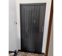 Puerta corredera retráctil, Partición de puerta bloqueo gris autoadhesiva malla plegable Concertina(35x39in (89x100cm))