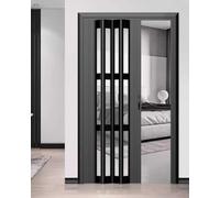 Puerta corredera retráctil, Separador de ambientes acordeón PVC plegable, ventanas acrílicas(Black,49x80in (124.5x203cm))