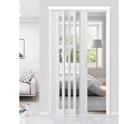 Puerta corredera retráctil, Separador de ambientes corredizo con puerta plegable interna PVC en acordeón(White,34x80in (86.5x203cm))