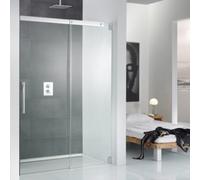 Puerta corredera sin marco HSK K2 para nicho de 2 hojas K2.30, hasta 1200x2000mm, elemento fijo a la derecha, K2.30-R-41-50edelglas, Cabinas de ducha: Aspecto cromado: ESG transparente con cristal pre