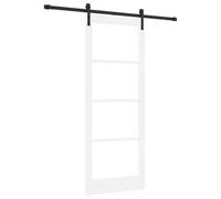 Puerta Corrediza vidaXL con Juego de Herrajes 'ORKDAL'Blanca de Madera Sólida y Vidrio