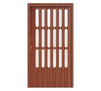 Puerta de acordeón plegable con ventana de rejilla y asa, puerta plegable deslizante de PVC con riel de metal para entrada de cocina