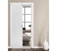 Puerta de acordeón plegable, divisor de habitación deslizante sin taladro, marco de aluminio y diseño de tela celular blanca