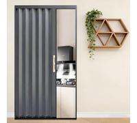 Puerta de acordeón Puerta Corredera Plegable, juego de puerta corrediza retráctil de metal, con manijas y cerradura de doble cara, puertas plegables personalizables(Gray,32x80in(81.3x203cm))