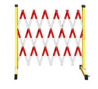Puerta de barricada expandible de metal, valla de acordeón móvil industrial plegable con ruedas para seguridad de peatones y tráfico (amarillo rojo, 1,2 m de alto x 6 m)