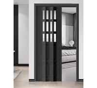 Puerta de concertina de PVC y acrílico de tamaño personalizado, puerta plegable interna para armario/cocina, pasillo, despensa, puerta corredera, color negro, 76 x 101 cm, mango duradero, fácil