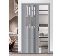 Puerta de concertina interna plegable de PVC y acrílico, puerta corredera de acordeón personalizable para armario, cocina, pasillo, despensa con asa