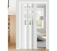 Puerta de concertina interna plegable de PVC y acrílico, puerta corredera de acordeón personalizable para armario, cocina, pasillo, despensa con asa