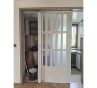 Puerta de concertina plegable de PVC con efecto de roble blanco, 100 cm y 200 cm, puertas correderas de armario, herrajes de plástico para interiores de dormitorio