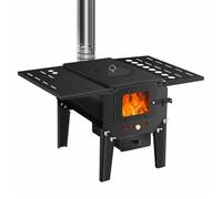 Puerta de Cristal Estufa de Leña Interior Diseño de Panel Lateral Plegable, Calentamiento Rápido Estufa de Leña, Apto para Uso Doméstico y Camping(30 * 50 * 50cm)