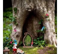 Puerta de cuento de hadas de madera para adorno de jardín para árboles Patio césped Barandilla Decoración al aire libre(1)