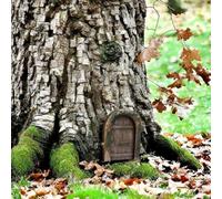 Puerta de cuento de hadas de madera para adorno de jardín para árboles, patio, césped, barandilla, decoración, exhibición al aire libre(2)
