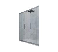 Puerta de ducha deslizante en nicho 150 CM de PVC Plata H 200 Vidrio Transpar...