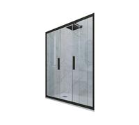 Puerta de ducha deslizante en nicho 160 CM de PVC Negro Mate H 200 Vidrio Tra...