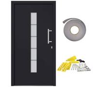 Puerta de entrada Aluminio y PVC Antracita 110 x 210 cm con acristalamiento | Umbral de aluminio, bisagras ajustables, gancho de 5 posiciones, refuerzo de acero galvanizado, kit de mango de acero