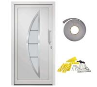 Puerta de entrada blanca 108 x 200 cm con cerradura de 5 puntos | Aluminio resistente, refuerzo de acero de 1,2 mm, vidrio aislante, umbral de aluminio, bisagras 3D, asas incluidas
