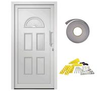 Puerta de entrada blanca 98 x 198 cm | Umbral de aluminio, acristalamiento aislante, 5 cierres de cabeza de seta, bisagras 3D, kit completo