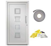 Puerta de entrada blanca 98 x 200 cm, aluminio con cerradura de 5 puntos | Marco de calidad, umbral de aluminio, bisagras 3D, refuerzo de acero de 1,2 mm, acristalamiento aislante, asa de acero