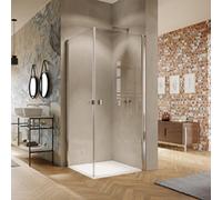 Puerta de entrada pivotante HÜPPE Solva, parcialmente enmarcada, fijación izquierda, anchura 1000mm, alto 2000mm, S21103182373, Cabinas de ducha: Color del perfil Edición en blanco Cristal ESG Privati