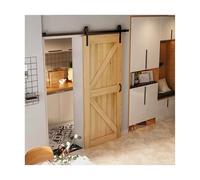 Puerta de granero con riel deslizante recto, juego de riel deslizante exterior de acero al carbono de una sola hoja, con manija y pestillo(49.2" Track (Single Door))