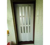 Puerta de granero plegable de 80 pulgadas de alto con aspecto de roble con vidrio acrílico esmerilado para puerta interior, armario, dormitorio y pasillo, puerta plegable que ahorra espacio (41 x 80