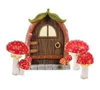 Puerta de hadas jardín hadas, puerta mística en miniatura para tronco de árbol, accesorios de jardín de hadas verdes con puerta y ventana, mini escultura de patio de resina, adorno artístico de césped