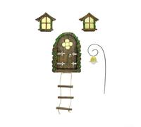 Puerta de hadas para árboles, adorno de ventana en miniatura que brilla en la oscuridad, madera de resina para decoración colgante de árbol de jardín de elfo