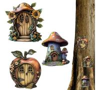 Puerta de Hadas - Puerta Encantada Casa Muñecas Madera 2D | 3 Accesorios Rústicos de Cuento para Decoración de Pared, Jardín, Estantería o Casita de Árbol Infantil