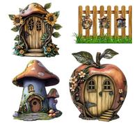 Puerta de Hadas | Puerta Encantada Casa Muñecas Madera 2D | Accesorios de Cuento Rústicos 3 Unidades para Decorar Pared, Casa Infantil, Estantería, Árbol y Jardín