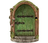 Puerta de hadas verde en miniatura de madera para jardín, puertas al aire libre, mini hadas, gnomo, accesorios para casa de gnomo, adornos de tronco de árbol, miniaturas de jardín, esculturas y