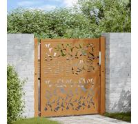 Puerta de Jardín, Acero Resistente a la Intemperie, Diseño Decorativo con Cerradura de Seguridad, para Puerta Exterior, Cercado de Vallas de Jardin, Entrada o Patio, Color Oxidado, 105 x 105 cm