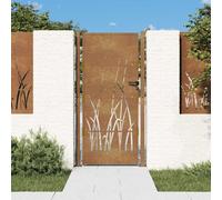 Puerta de Jardín en Acero Corten, Diseño Césped con Cerradura, Resistente a la Intemperie y Anti-Corrosión, para Vallas de Jardin, Puerta Exterior de Seguridad, Color Óxido, 105 x 180 cm