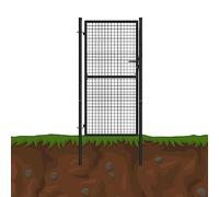 Puerta de jardín verde/antracita, postes redondos, puerta de jardín, metal dividido, color: antracita, altura: 1 x 1,5 m