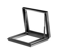 Puerta de seguridad de acero con plataforma de techo, techo plano inclinado, tragaluz ajustable, ventilación de aluminio, iluminación por debajo del suelo, ventana de sótano (65 x 55 cm), mayor