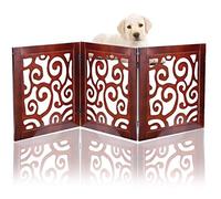 Puerta de seguridad para mascotas para perros - Libre de pie y plegable - Barrera decorativa de madera de pergamino - Escaleras y puertas
