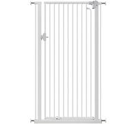 Puerta de seguridad para mascotas, puerta metálica extra alta de cierre automático para perros y gatos, se adapta a puertas y pasillos de 90 a 94 cm, ideal para escaleras, color blanco