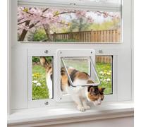 Puerta de tamaño completo para gatos y perros pequeños, se adapta a ventanas de 24 a 28 pulgadas de ancho, fácil de instalar, puerta de gato sin daños para ventana, cierre magnético, puerta de gato